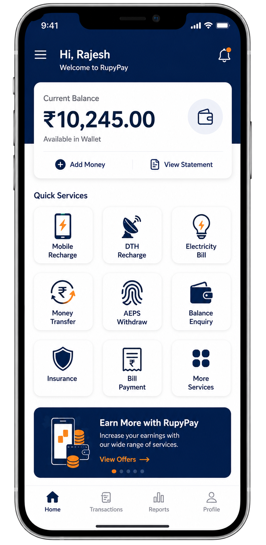 RupyPay retailer dashboard wallet screen